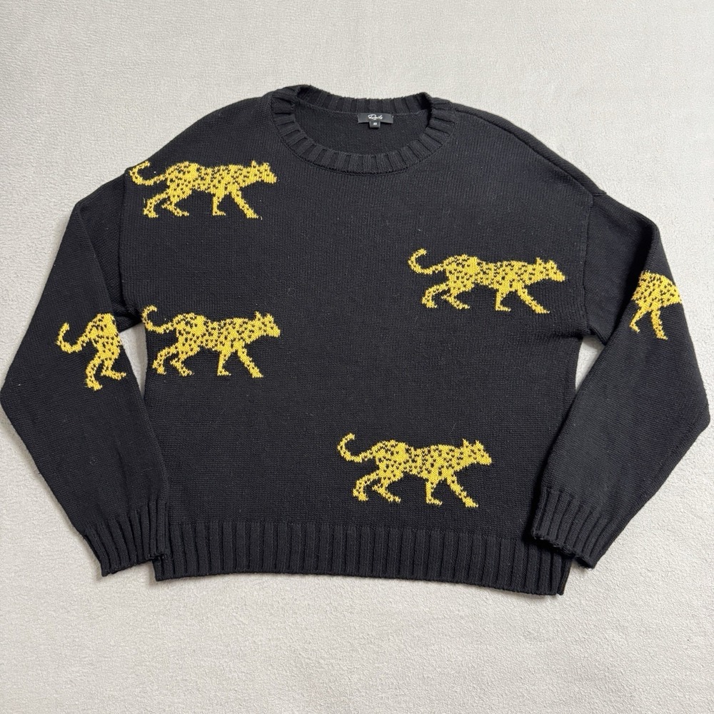 Rails Sweater Womens XS Black Leopard Print‎ Crewneck Cotton Cashmere Soft